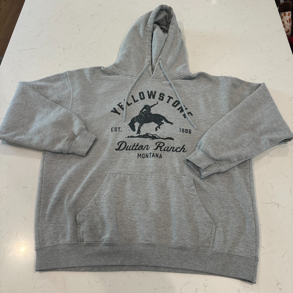 Yellowstone Dutton Ranch Hoodie Mens XL Gray Pullover Sweatshirt Western Montana